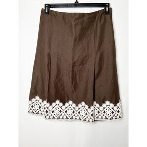 Ann Taylor Loft Women's Brown Embroidered Pencil Skirt